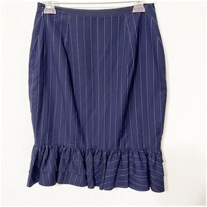 Ralph Lauren Purple Label Pinstripe Navy Blue Pencil Tiered midi Wool Skirt 4